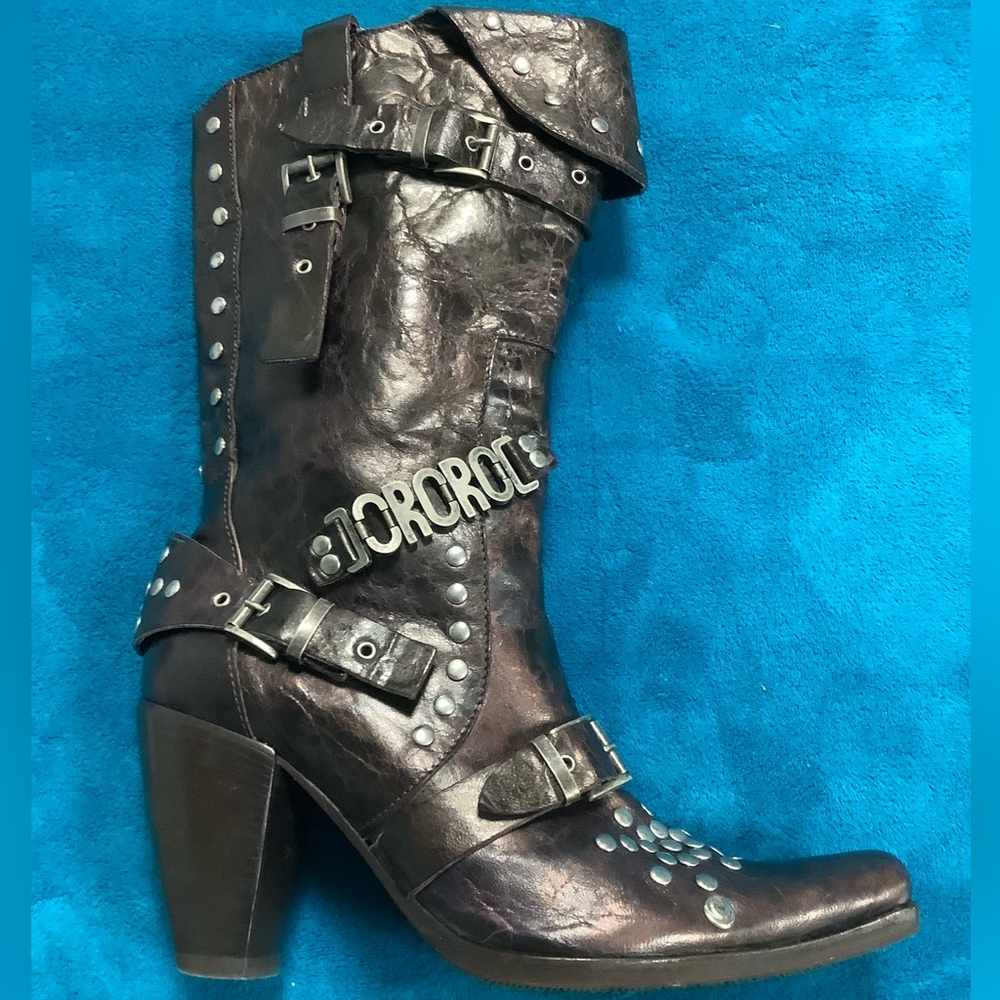 ORORO distressed leather studded buckle Boots - Picture 3 of 16